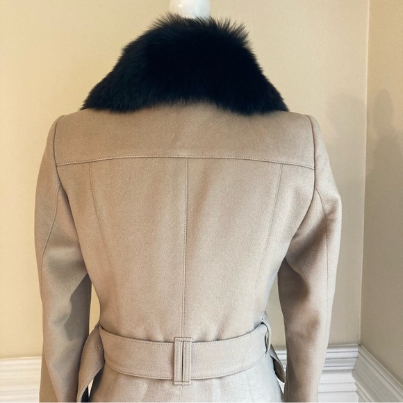 BURBERRY Camel Virgin Wool Cashmere Double Breasted Coat Fox Fur Collar - Picture 11 of 14